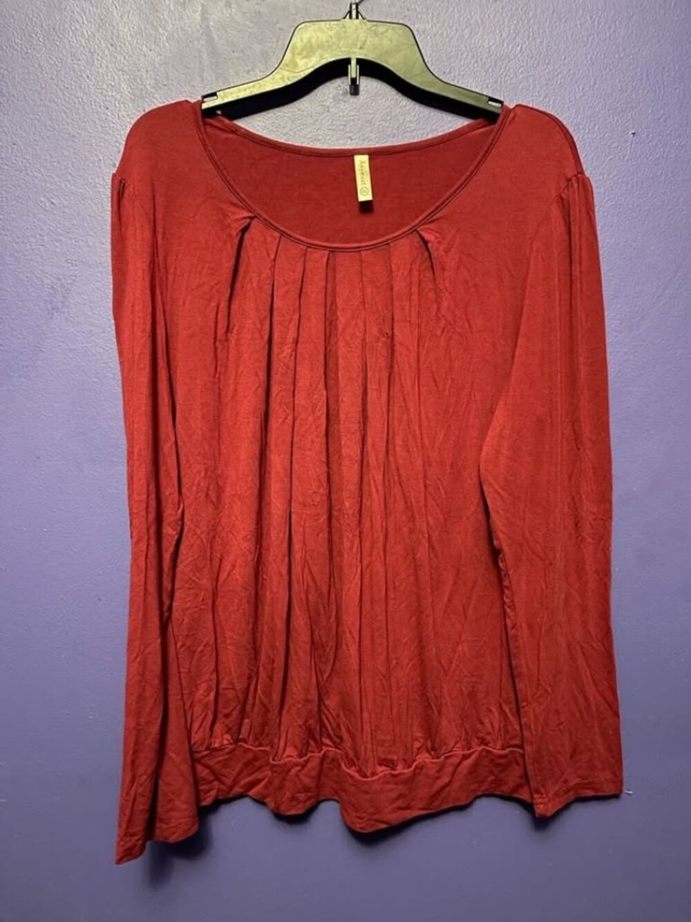 Anymeet Long Sleeve Top Size 2XL Red Pleated Scoop Neck Blouse